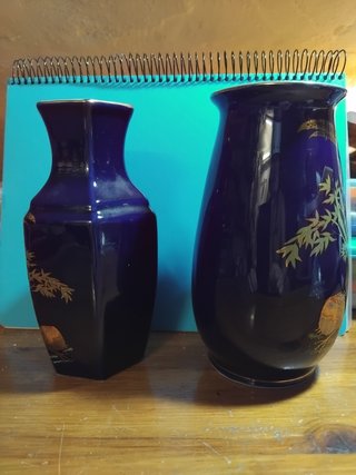 2 Jarrones Cerámica Taiwan Pájaros Dorados