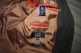 Americana marrón, jaspeada, espiguilla, Talla 48