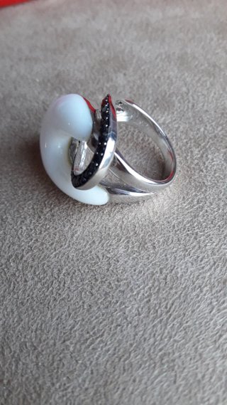 Anillo Plata 925 y Ónix Blanco y Negro. T 13