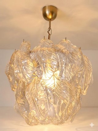 🇮🇹Lámpara Murano Mazzega Hojas Cristal Dorada