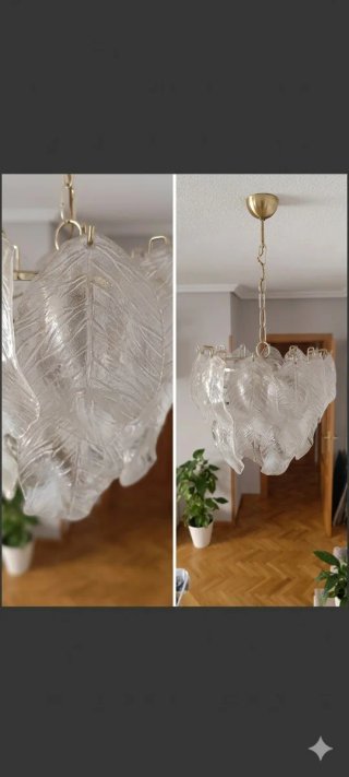 🇮🇹Lámpara Murano Mazzega Hojas Cristal Dorada
