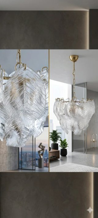 🇮🇹Lámpara Murano Mazzega Hojas Cristal Dorada
