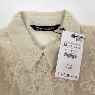 Camisa de encaje floral con lentejuelas transparentes de Zara M