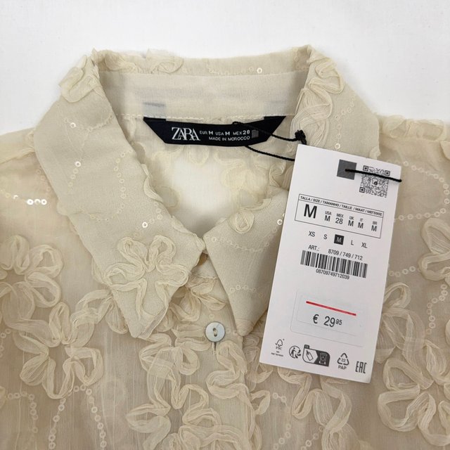 Zara Floral Lace Sequin Sheer Shirt M