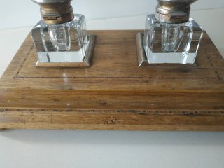 Escribanía antigua madera y cristal