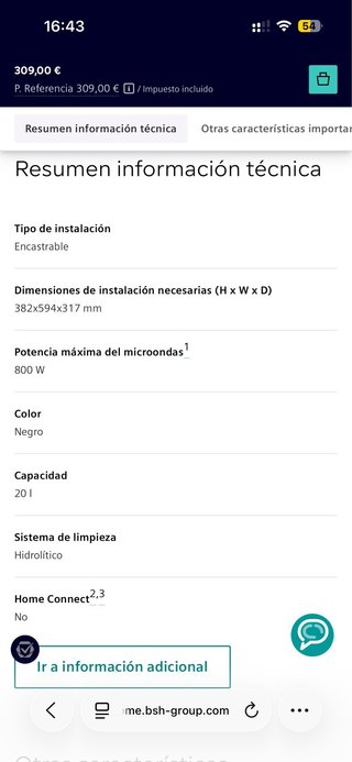 Microondas Integrable Siemens iQ300 Negro