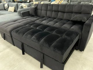 Sofá Cama Chaise Longue Negro Arcón Terciopelo