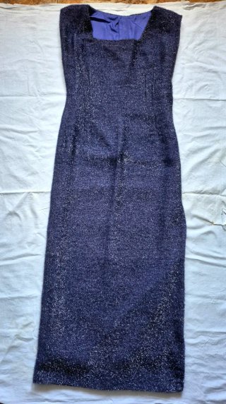 Vestido lurex azul largo boda o fiesta + chal T42