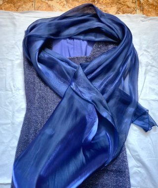 Vestido lurex azul largo boda o fiesta + chal T42