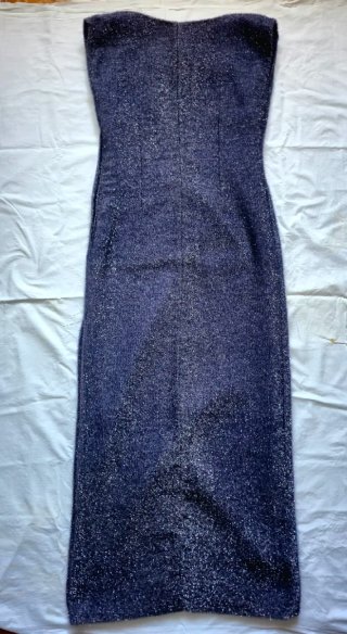 Vestido lurex azul largo boda o fiesta + chal T42