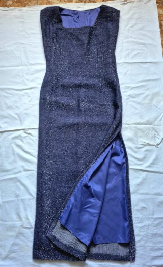 Vestido lurex azul largo boda o fiesta + chal T42