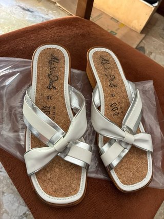 Ciabatte Made in Italy bianche e argento Tg 38