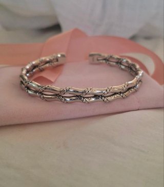 Pulsera Rígida Plata Diseño Bambú