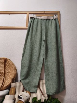 Pantalón  ancho efecto lino cintura elástica cintu