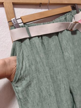 Pantalón  ancho efecto lino cintura elástica cintu