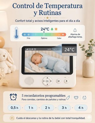 Vigilabebés con cámara y pantalla IPS 2,8''