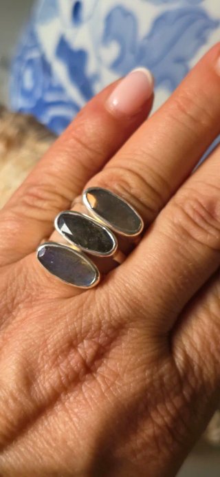 Anillo plata de ley labradorita los apilables