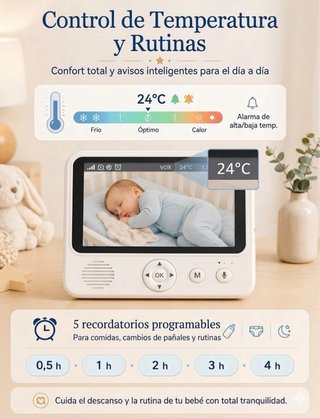 Vigilabebés con cámara y pantalla IPS 2,8''