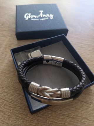 Pulsera cuero trenzado negro cierre acero