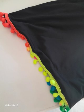 Vestido Pareo Playa Negro con Pompones