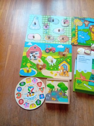 Lote Juguetes Educativos Puzzles y Reloj