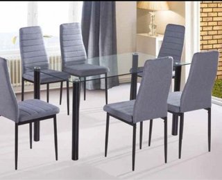 Mesa y 6 sillas tela modelo Yuri eco a estrenar