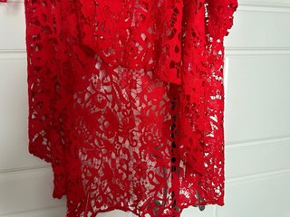 Blusón crochet asimétrico rojo talla única