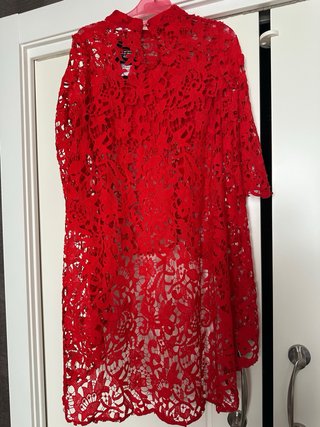 Blusón crochet asimétrico rojo talla única