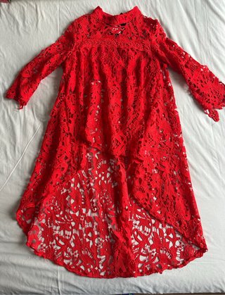 Blusón crochet asimétrico rojo talla única