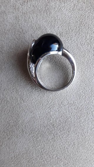 Anillo Plata 925 Rodiada y Ónix Negro. T 15