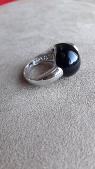 Anillo Plata 925 Rodiada y Ónix Negro. T 15