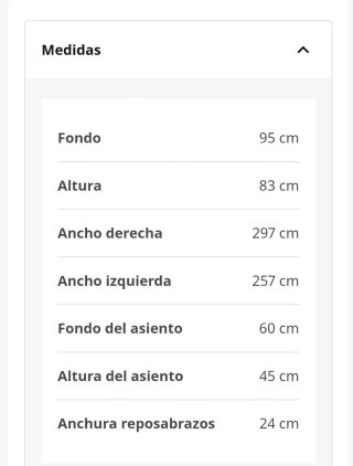 Sofá rinconera gris + puf, 6 plazas.