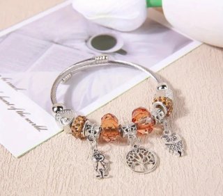 Pulsera Acero Inoxidable Mujer Abalorios Naranja