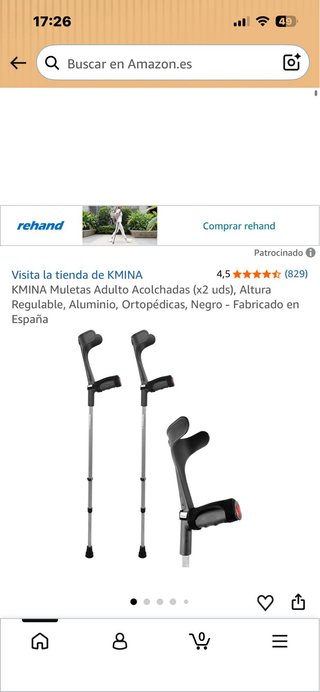KMINA Muletas Adulto Acolchadas (x2 uds), Altura R