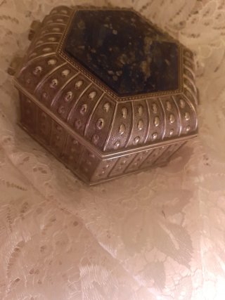Caja joyero hexagonal lapislázuli y plateado