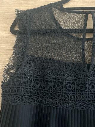 Blusa Zara Negra Encaje y Plisada