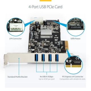 Tarjeta PCIe StarTech 4 Puertos USB 3.0 5Gbps