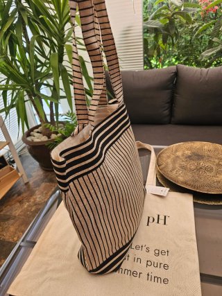 Bolso de playa rayas beige y negro