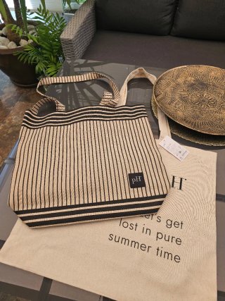 Bolso de playa rayas beige y negro