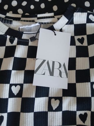 Camiseta Zara Cuadros Corazones Talla XXS