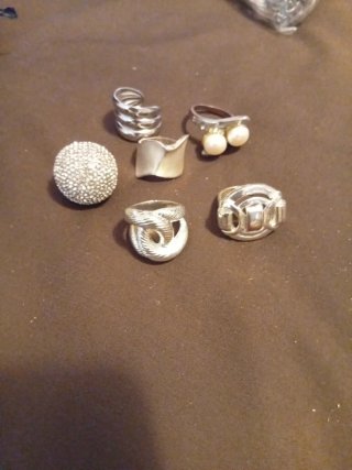 Lote 6 Anillos Plateados Diseños Variados