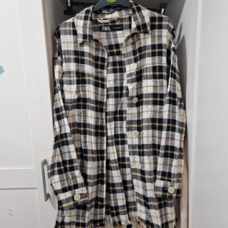 Camisa Zara cuadros beige y negro
