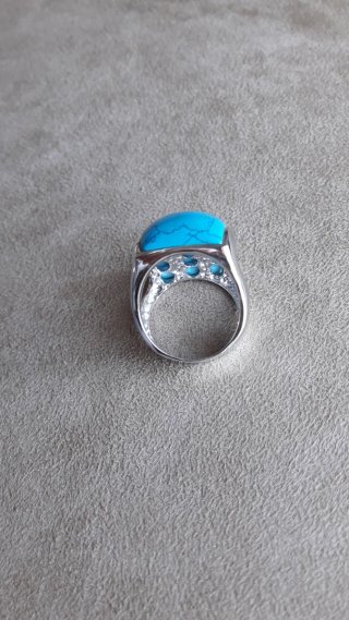 Anillo Plata 925 Rodiada y Turquesa. T 15