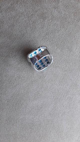Anillo Plata 925 Rodiada y Turquesa. T 15