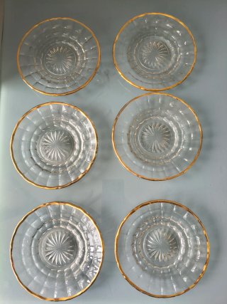 6 Platos Postre Cristal Borde Dorado