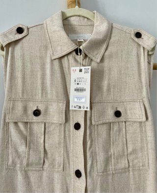 Chaleco de Zara con Lino, estilo Safari - Talla S