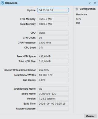 MikroTik CCR-1016 16 cores - 4 GB RAM