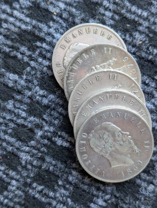 Lotto 5 Lire Vittorio Emanuele II Argento