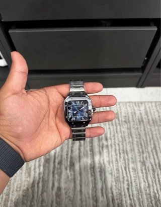 Reloj Cartier Santos Azul y Plateado
