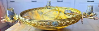 Lampadario Bronzo Dorato e Alabastro Antico